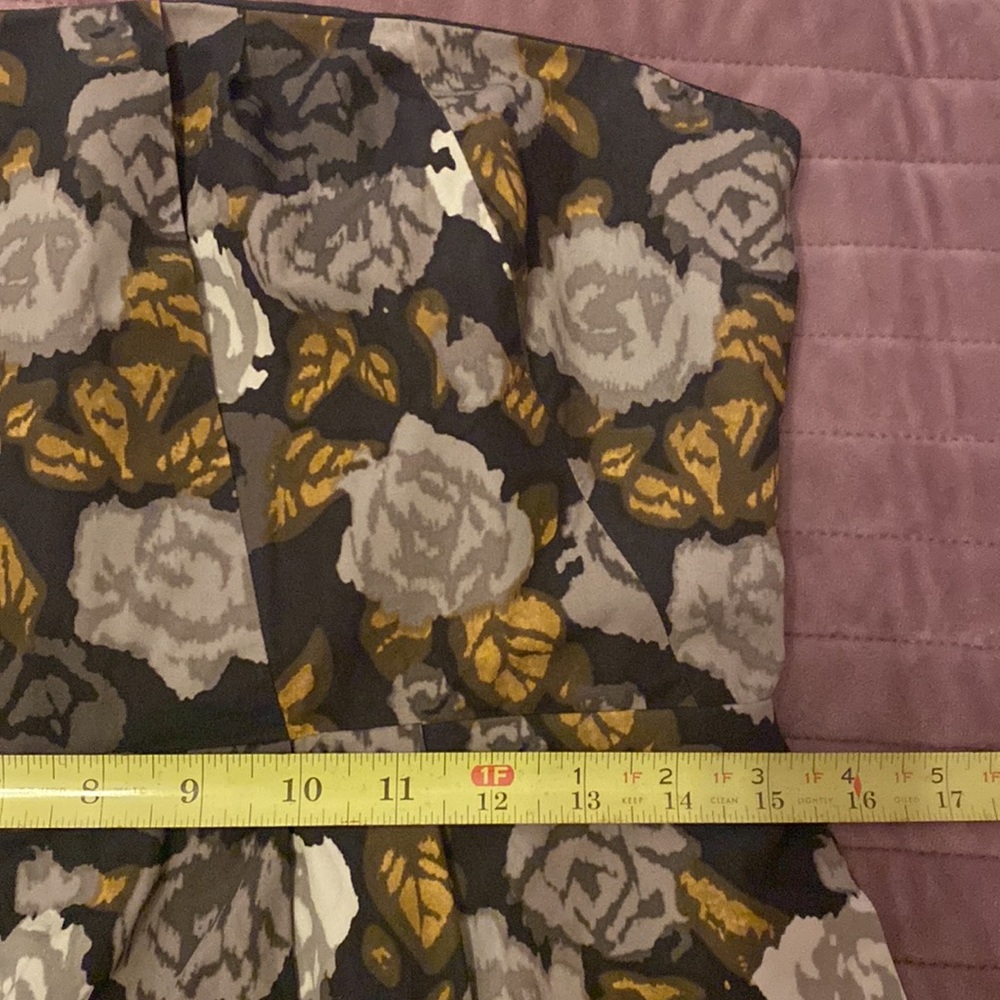 J. Crew Marielle Solstice floral strapless pockets gray gold 10 zipper dress - Picture 14 of 16